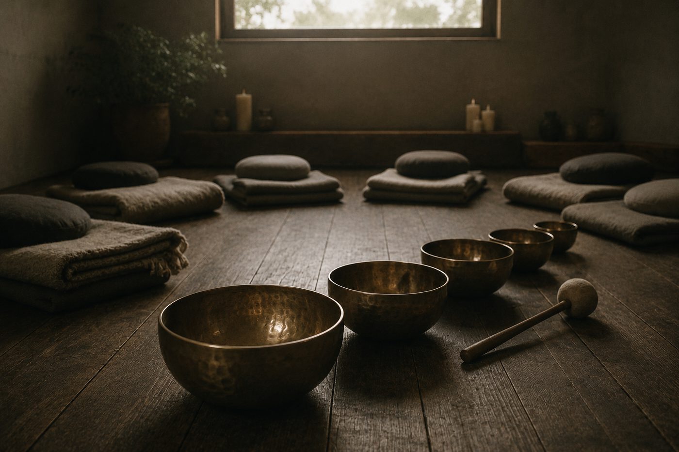 Sound bath with singing bowls